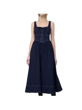 MOON RIVER SLEEVELESS LACE-UP FRONT MIDI DRESS
